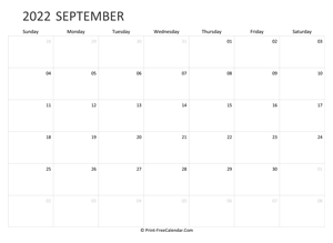 editable september calendar 2022 landscape layout