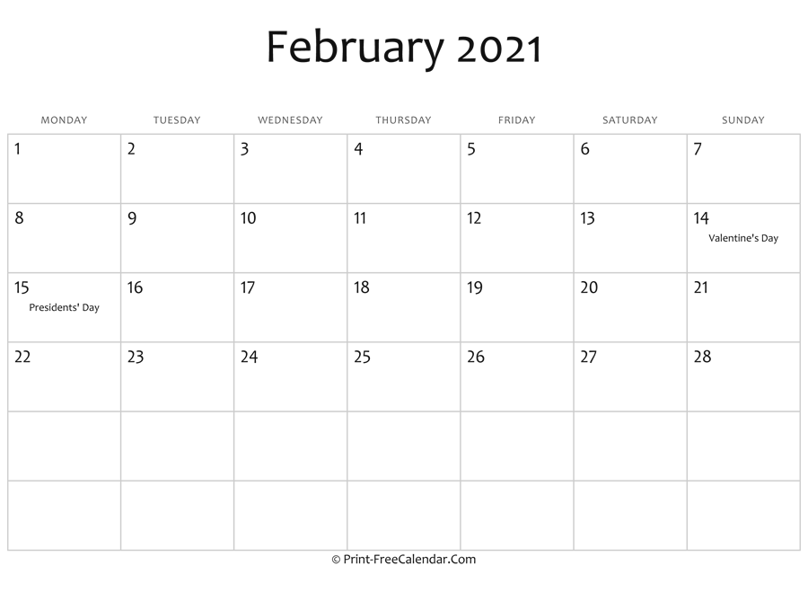 Featured image of post February 2021 Calendar With Holidays - Easily download and start printing in one click!