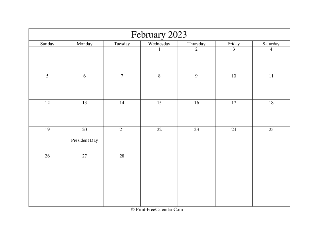 February 2023 Editable Calendar with Holidays