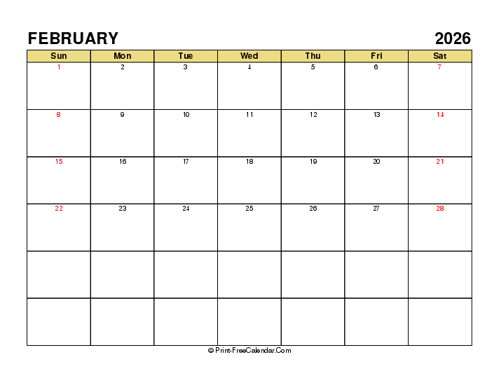 February 2026 Calendar With Uk Bank Holidays Sunday Start, Landscape Layout