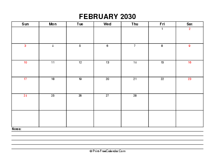 february 2030 editable calendar with uk-bank holidays, week start on sunday, Landscape orientation
