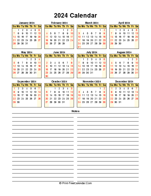 free calendar 2024 sunday start portrait