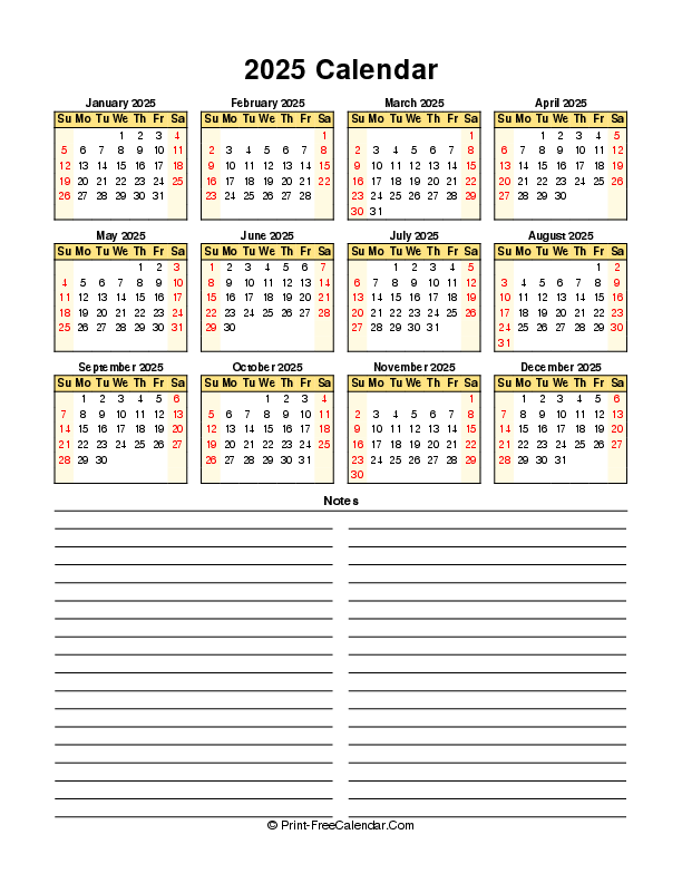 free calendar 2025 sunday start portrait
