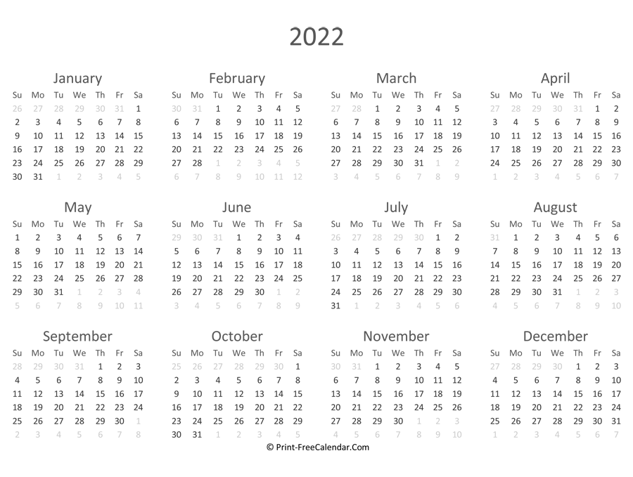 Free Printable Calendar 2022