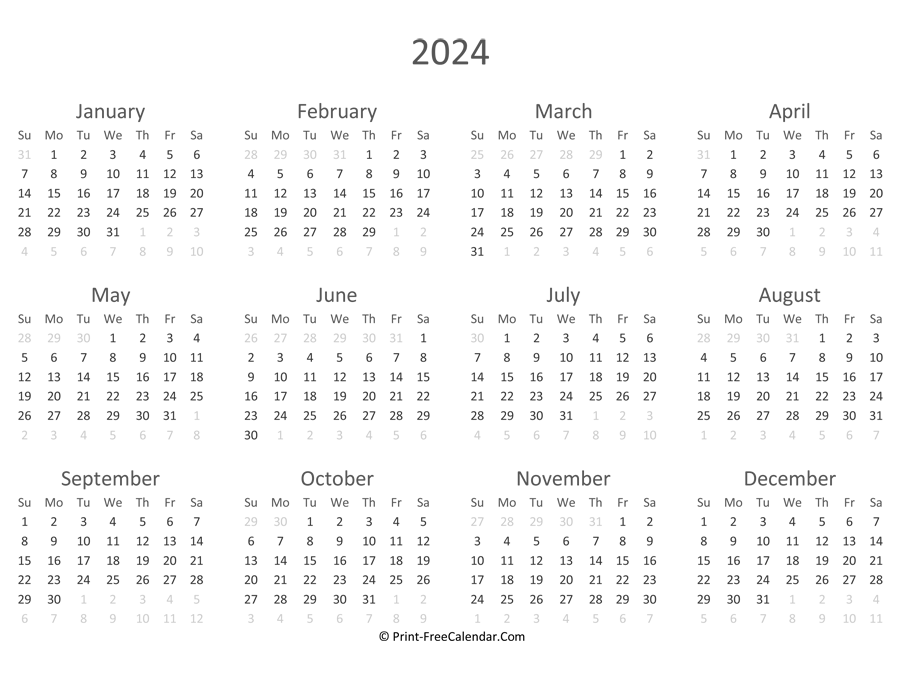 Blank Calendar Printable Yearly 2024 Latest Perfect The Best Famous