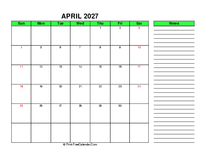 green april 2027 calendar with uk-bank holidays, week start on sunday, Landscape orientation