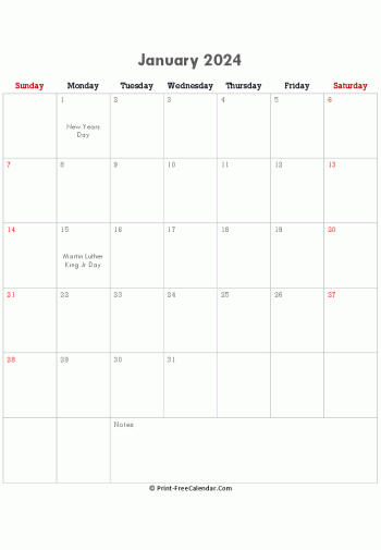 january 2024 calendar printable with holidays portrait layout