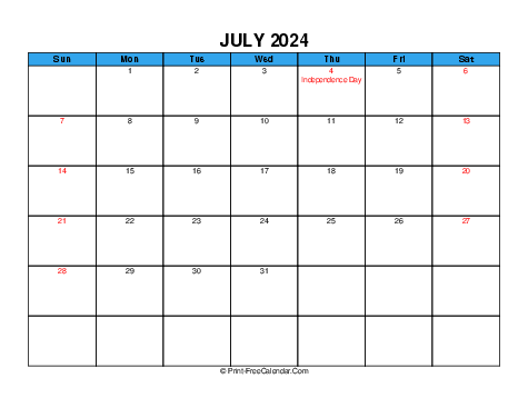 July 2024 USA Calendars