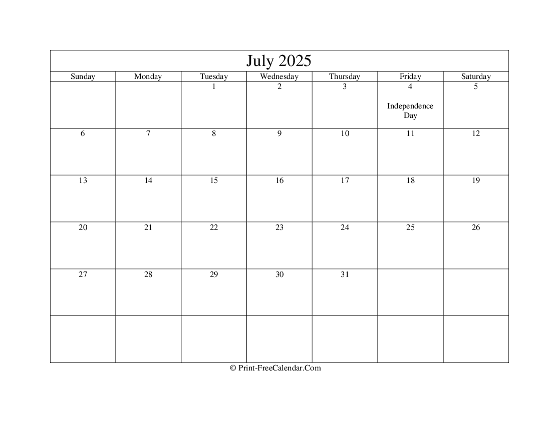 July 2025 Editable Calendar with Holidays