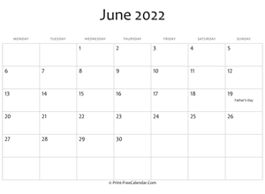 june 2022 editable calendar holidays