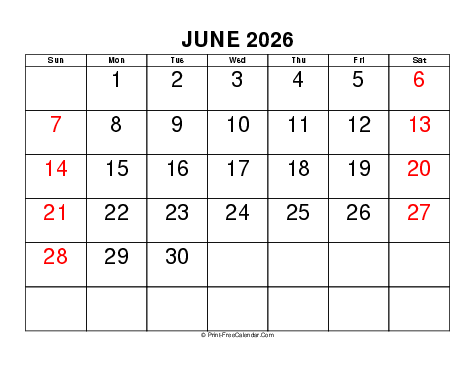 June 2026 Calendars