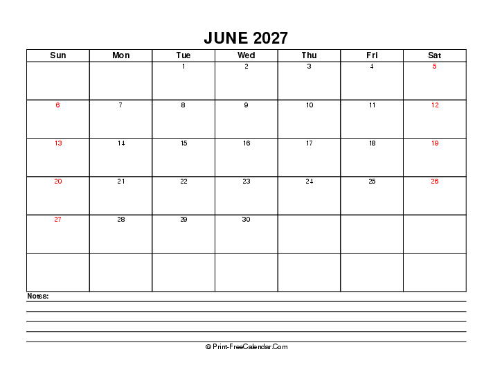 june 2027 editable calendar with usa holidays, week start on sunday, Landscape orientation