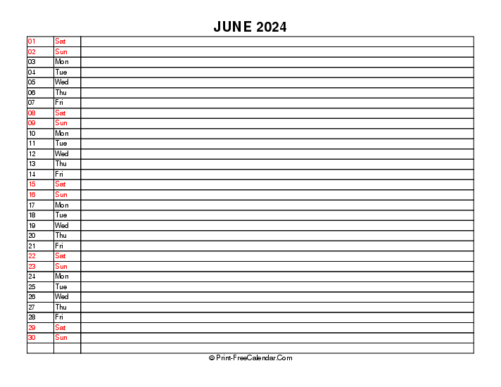 liner june calendar 2024 with uk-bank holidays, week start on sunday, Landscape orientation