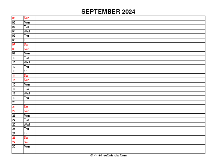 liner september calendar 2024 with uk-bank holidays, week start on sunday, Landscape orientation