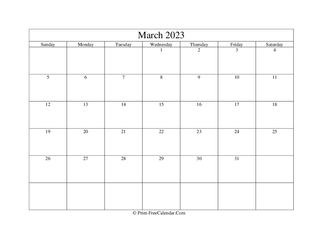 March 2023 Editable Calendar with Holidays