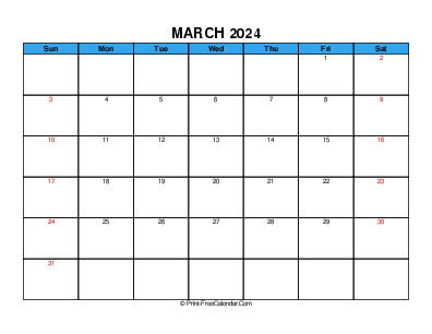 march 2024 calendar with usa holidays, weeks start on sunday, landscape