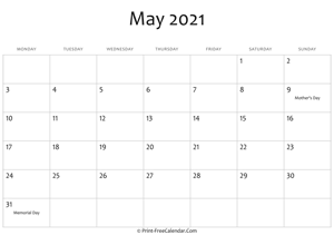 may 2021 editable calendar with holidays