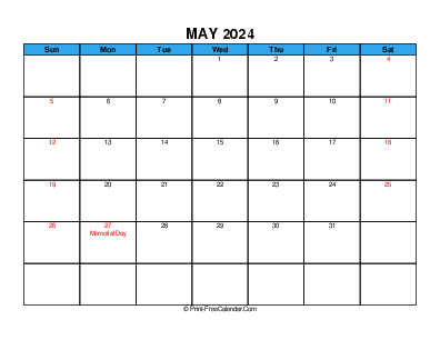 may 2024 calendar with usa holidays, weeks start on sunday, landscape
