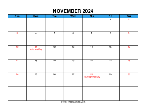 November 2024 USA Calendars