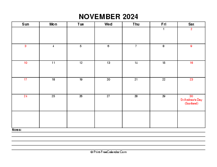 november 2024 editable calendar with uk-bank holidays, week start on sunday, Landscape orientation