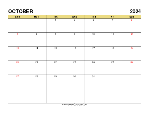October 2024 UK Calendars