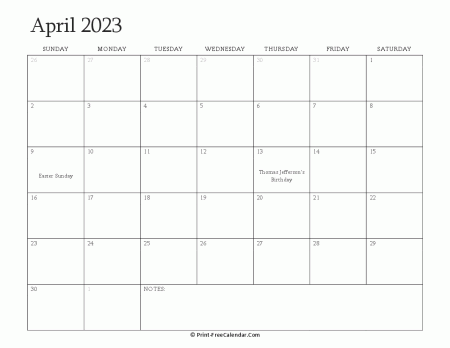 printable april calendar 2023 with holidays