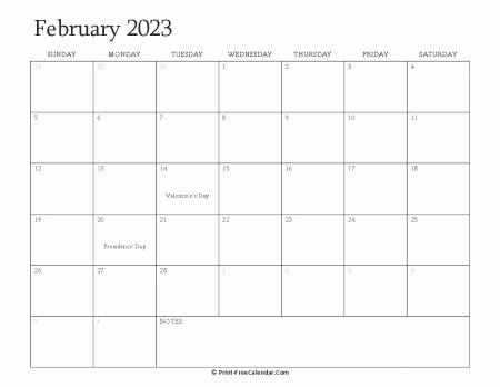 printable february calendar 2023 with holidays