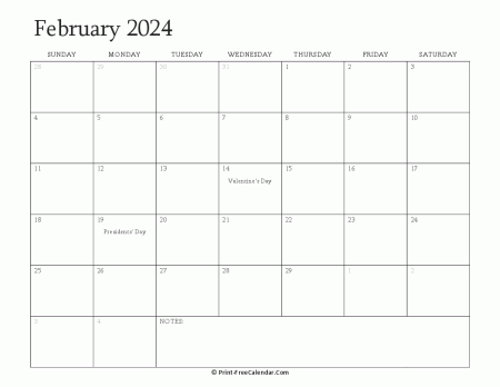printable february calendar 2024 with holidays