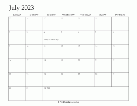 printable july calendar 2023 with holidays