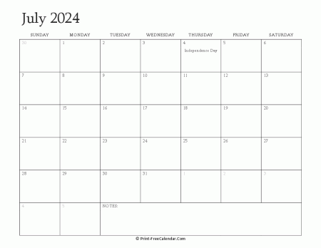 printable july calendar 2024 with holidays