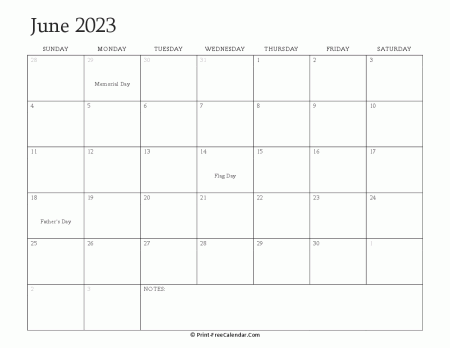 printable june calendar 2023 with holidays