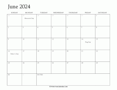 printable june calendar 2024 with holidays