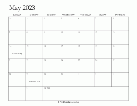 printable may calendar 2023 with holidays