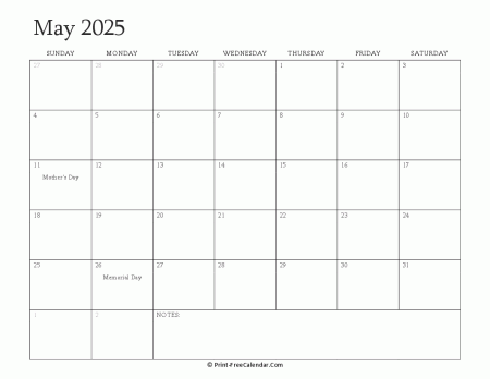 printable may calendar 2025 with holidays