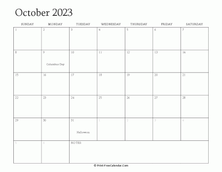printable october calendar 2023 with holidays