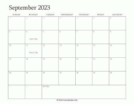 printable september calendar 2023 with holidays