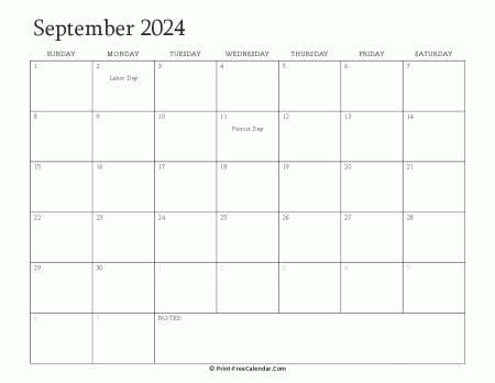 printable september calendar 2024 with holidays