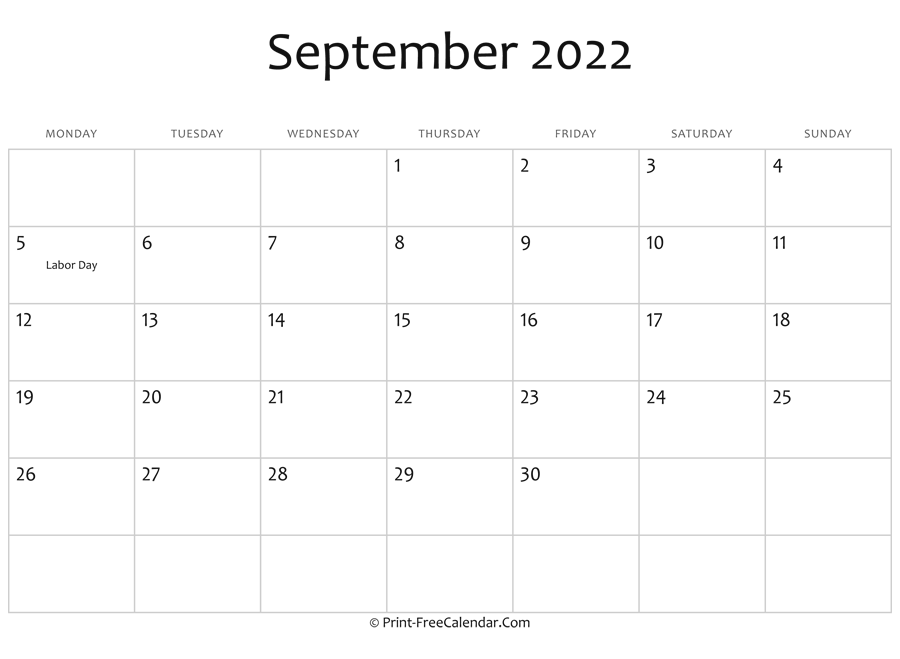 September 2022 Editable Calendar with Holidays