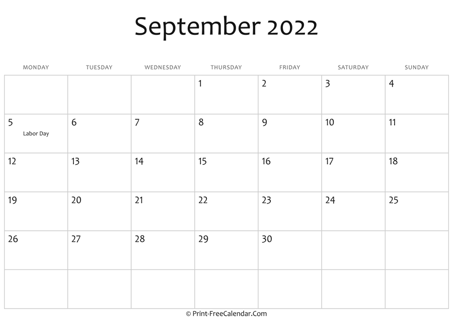 September 2022 Editable Calendar With Holidays