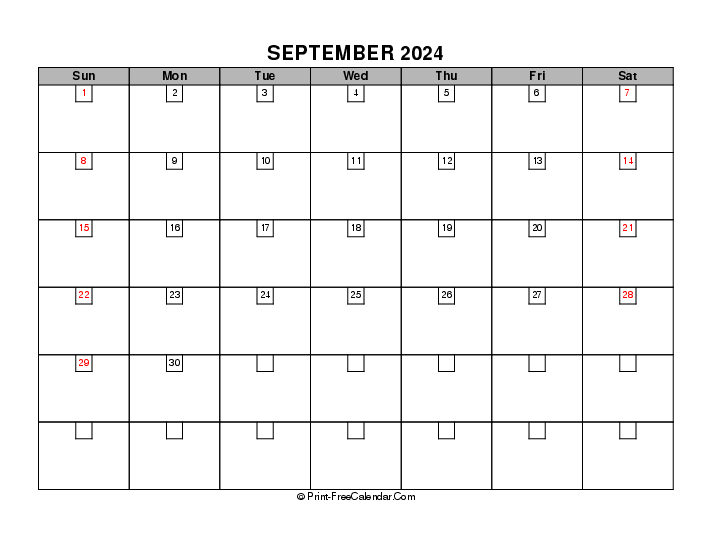 september 2024 boxy calendar with uk-bank holidays, week start on sunday, Landscape orientation