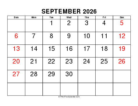 September 2026 Calendars