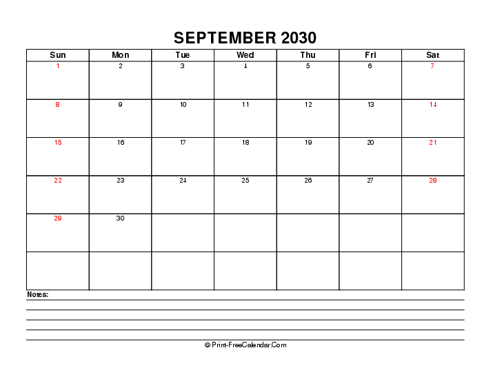 September 2030 Editable Calendar With Uk Bank Holidays Sunday Start, Landscape Layout