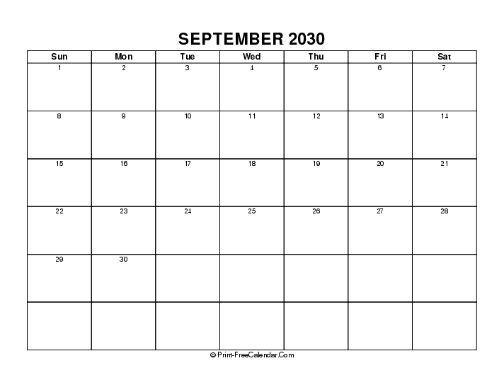 simple september calendar 2030 with uk-bank holidays, week start on sunday, Landscape orientation