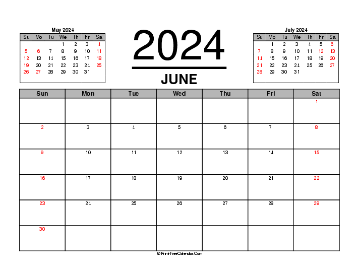 three month calendar june 2024 with uk-bank holidays, week start on sunday, Landscape orientation