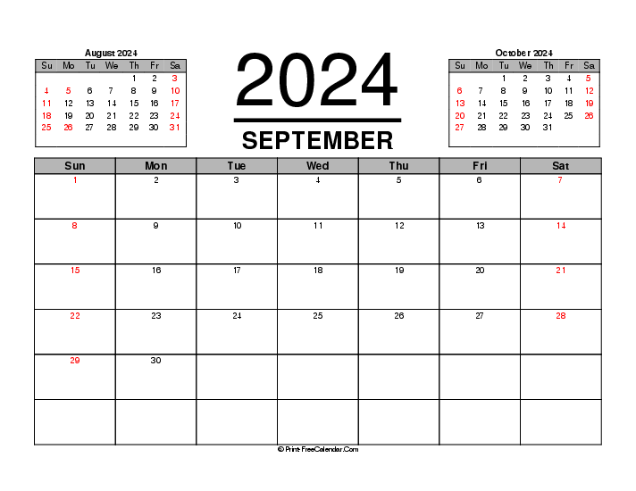 three month calendar september 2024 with uk-bank holidays, week start on sunday, Landscape orientation