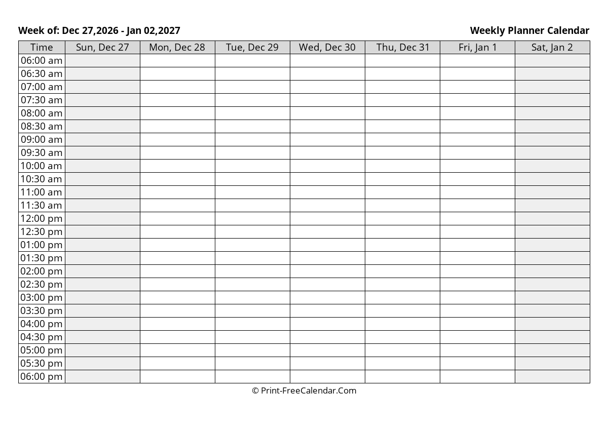 Week 53 2026 Editable Calendar Dec 27 2026 Jan 02 2027