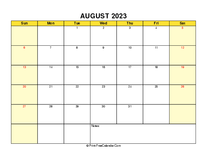 printable 2023 august calendar