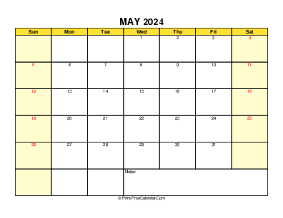 printable 2024 may calendar, weeks start on sunday, landscape